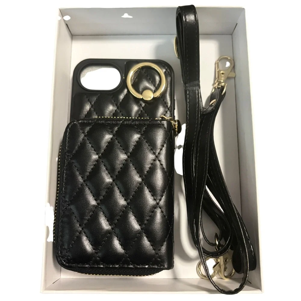 NEW Keallce iPhone 16e 17e Wallet Case 6.1 Quilted Crossbody Wristlet Black RFID